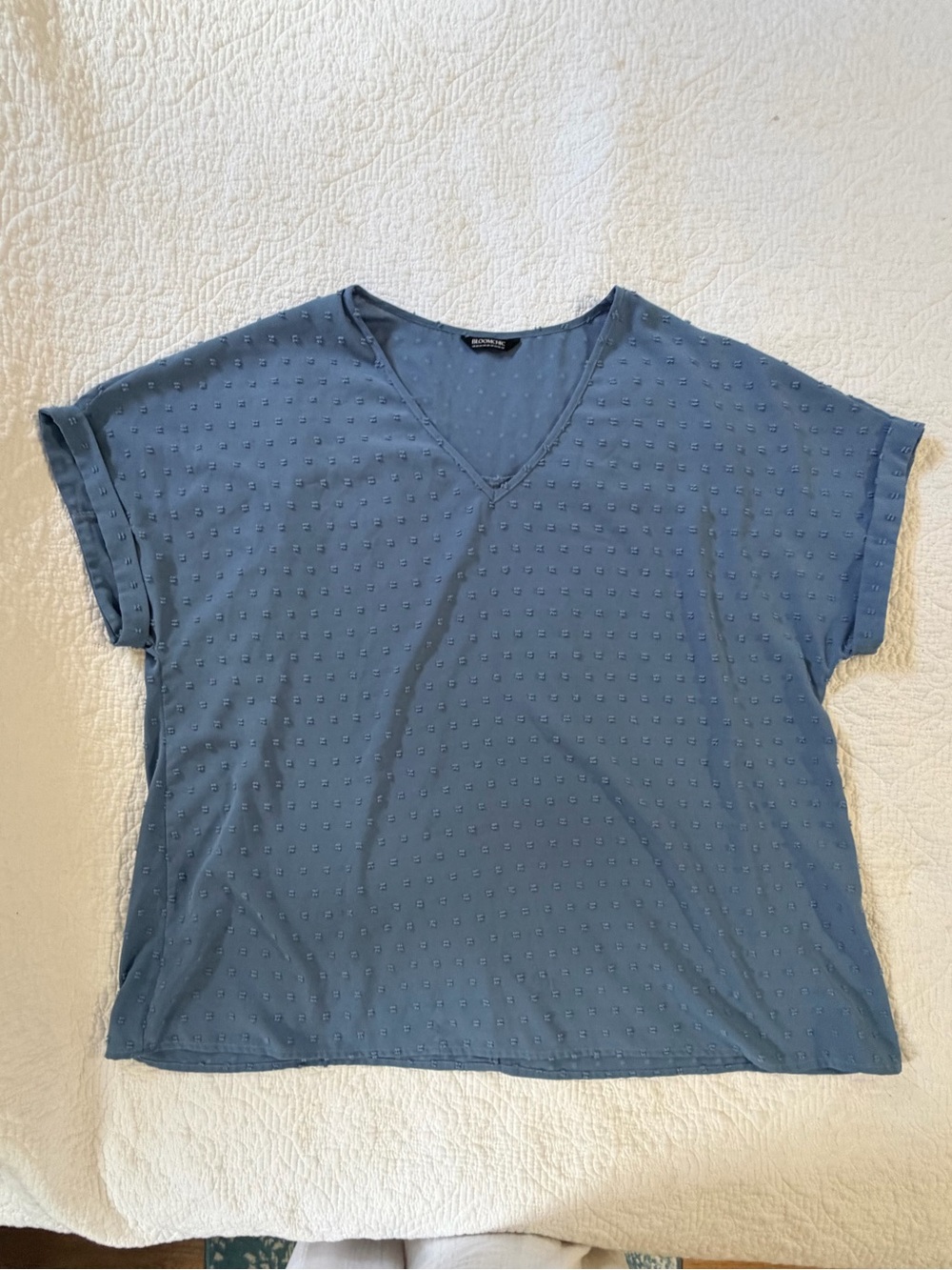 BloomChic Swiss Dot V-Neck Blouse Dusty Blue Plus Size 22/24 Cottagecore Boho